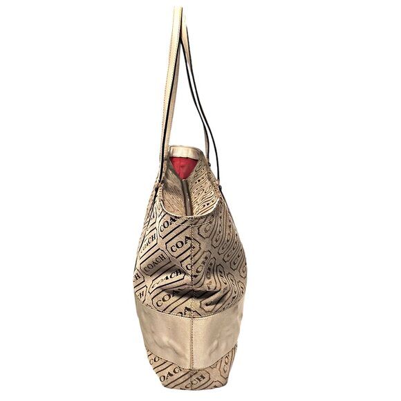 Coach Khaki Signature Stripe Lozenge Tote - Picture 7 of 8